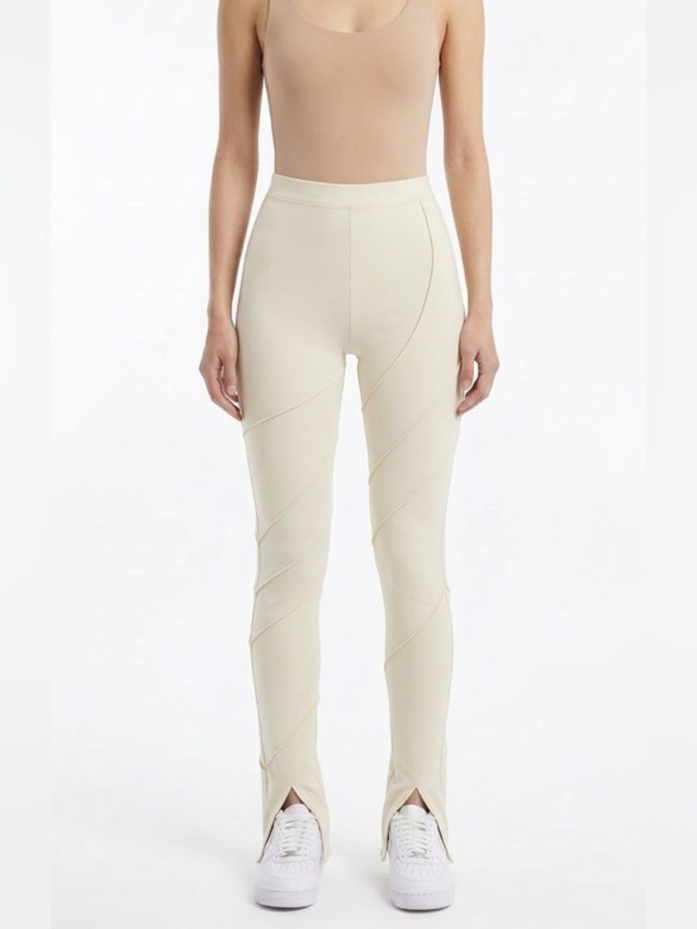 Oh Polly Cream High Waist Flare Leggings Split Hem Size 2